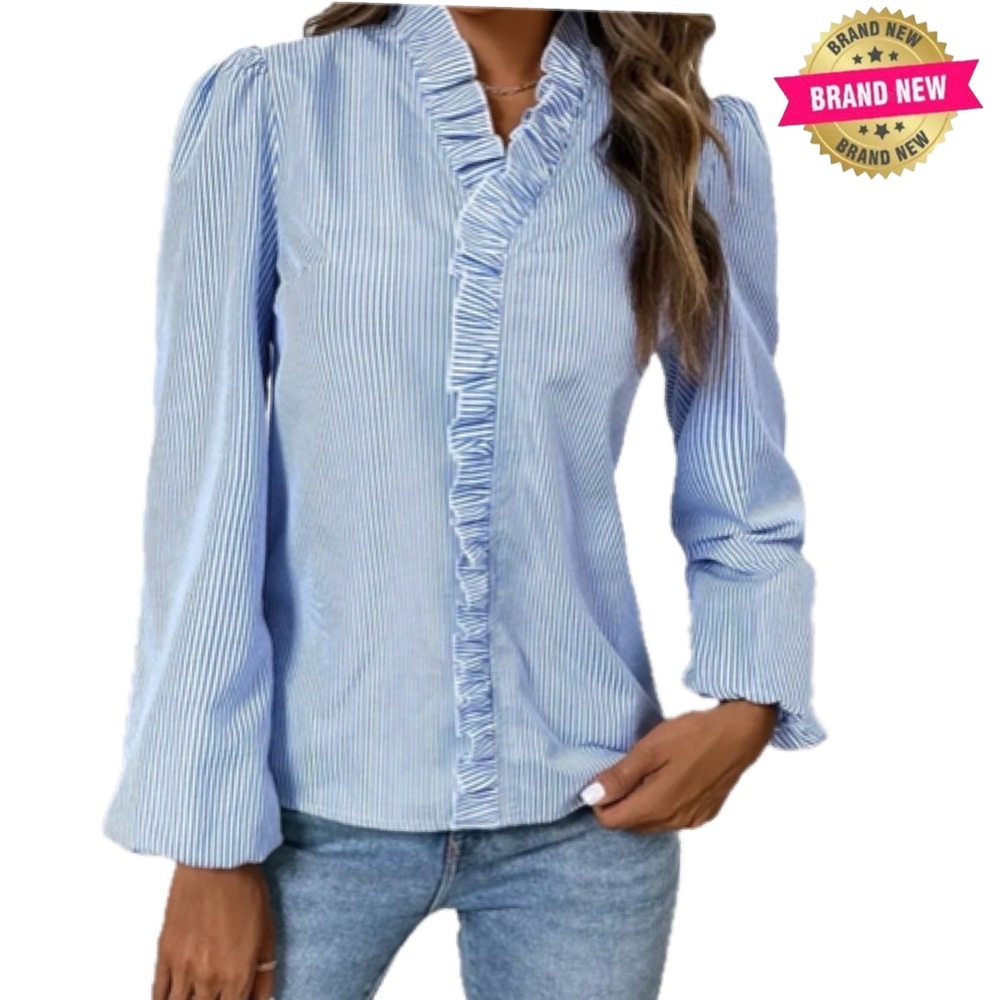 Blue Striped Women's Top - Picture 1 of 13